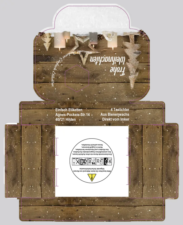 4er- Teelichtverpackung Weihnachten Holzoptik