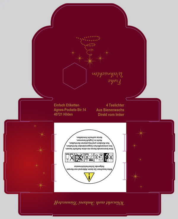 4er- Teelichtverpackung Goldige Weihnachten Rot