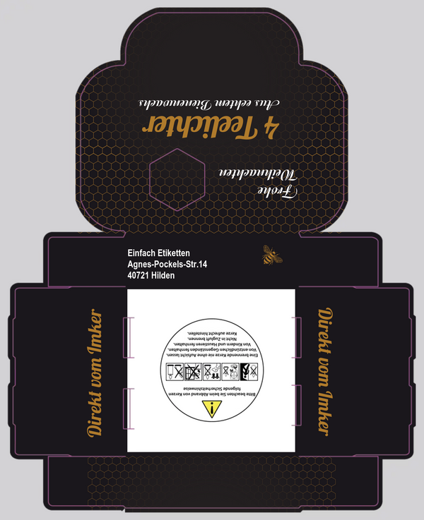 4er- Teelichtverpackung Edel Schwarz mit gold