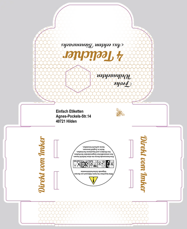 4er- Teelichtverpackung Edel Weiß mit Gold