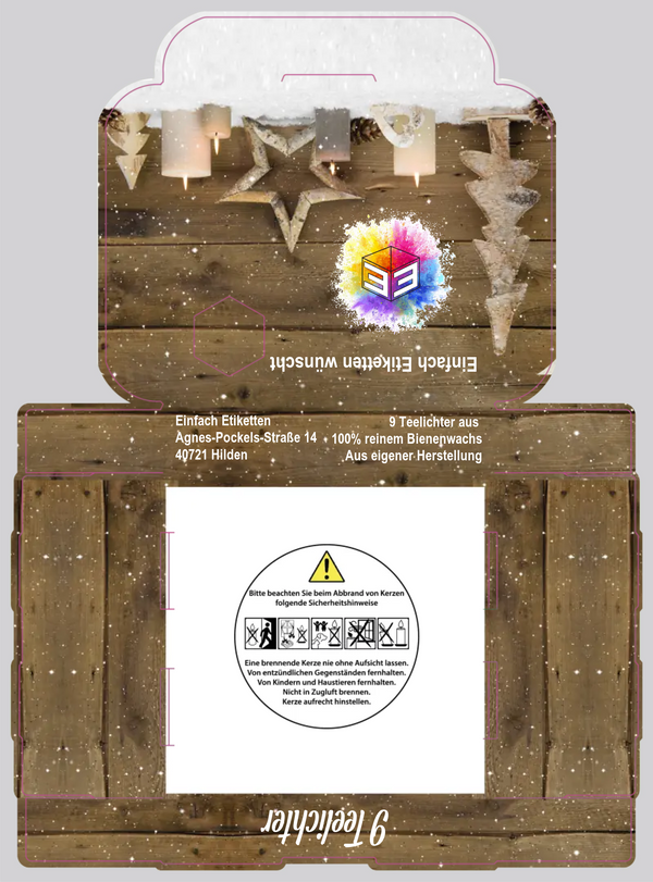 9er- Teelichtverpackung Holzfront Weihnachten