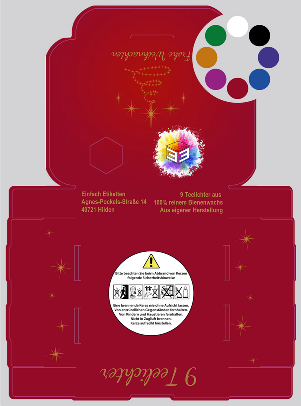 9er- Teelichtverpackung Goldige Weihnachten Hintergrundfarbe wählbar