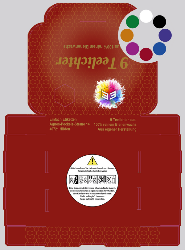 9er- Teelichtverpackung Edel Gold mit Hintergrundfarbe wählbar