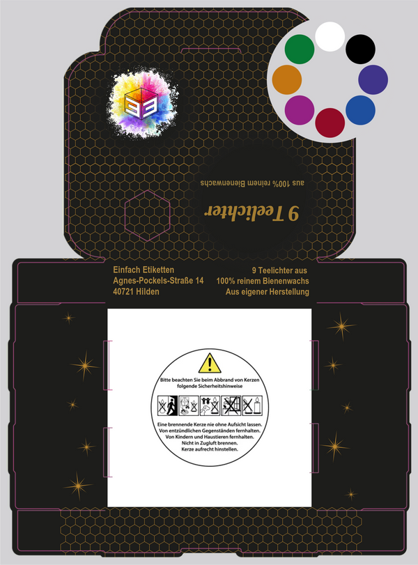 9er- Teelichtverpackung Edel Gold Kreise mit Hintergrundfarbe wählbar