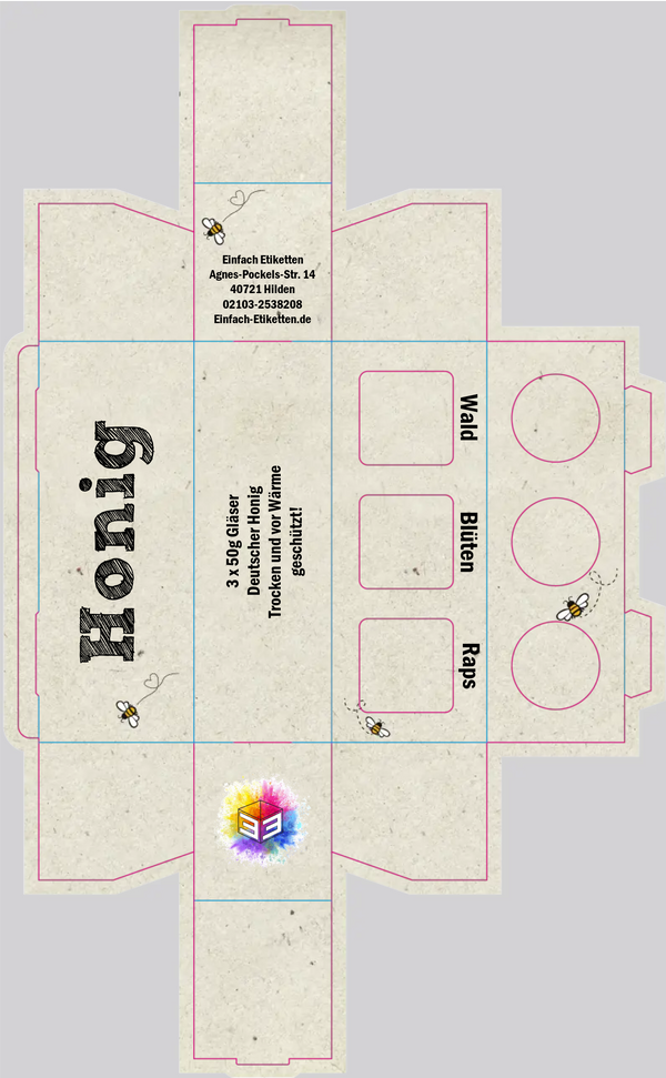 3er Umverpackung 53ml Glas Comic Biene