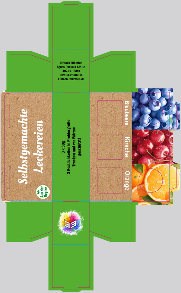 3er Umverpackung 53ml Glas Früchtezeit mit wechselbaren Farbakzenten und Bildern