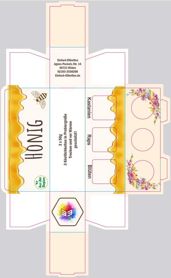 3er Umverpackung fü 53ml Gläschen Aquarell Honig