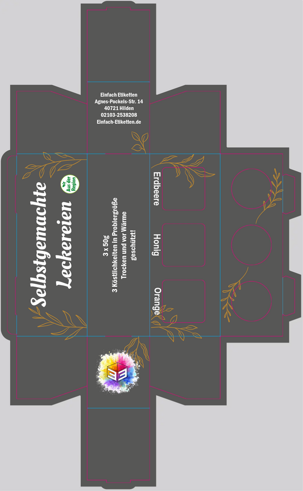 3er Umverpackung 53ml Glas Grau mit Goldenen Blättern