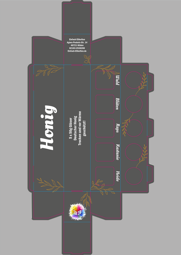 5er Umverpackung 53ml Glas Edel Grau mit goldenen Blättern